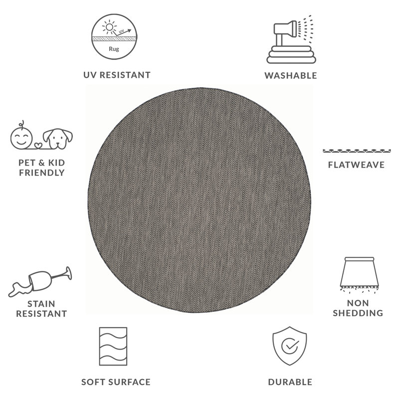 Tapis intérieur / extérieur noir / beige Arneshia, Rond 6 pi 7 po, Black/Beige