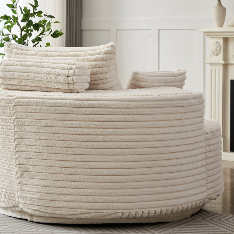 Chaise pivotante en mousse de velours côtelé simple de 55 po de hauteur avec mouvement à 360 degrés, couette moderne moelleuse, installation rapide, tissu en fausse fourrure de lapin et rotation du canapé-lit, installation, oreiller