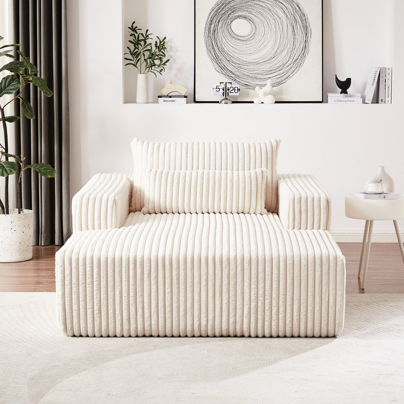 Fauteuil-lit moelleux de 75 pouces en velours côtelé, salon moderne pour l'intérieur, aucun assemblage requis, coussin de dossier nécessaire, salon de chambre à coucher, coussin