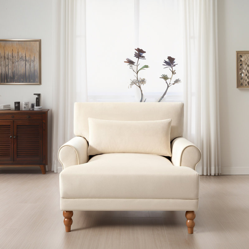 Fauteuil d'appoint à accoudoirs roulés encastrés, Velours beige
