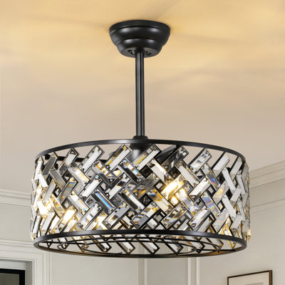 Ventilateur de plafond lustre en cristal 19,49 "moderne avec lumière, télécommande et contrôle d'application, moteur à courant continu réversible, tige réglable