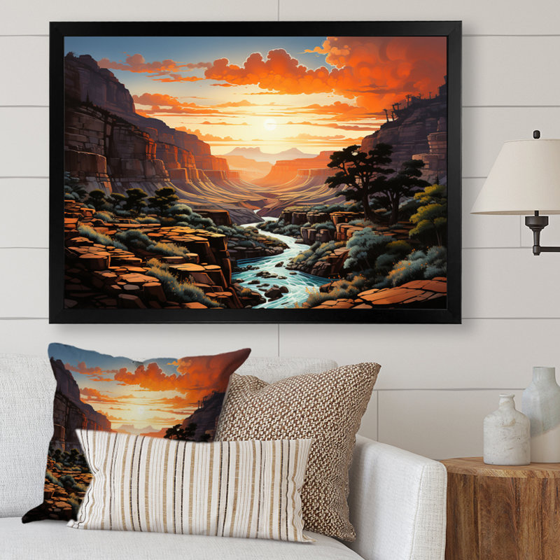 Canyon - pointillisme vertical - impression, H 30 po x l 40 po x P 1,5 po, Cadre photo noir