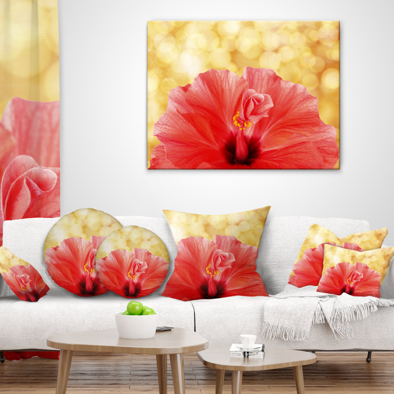 Coussin lombaire floral avec fleur d'hibiscus, 16 po x 16 po, Carré