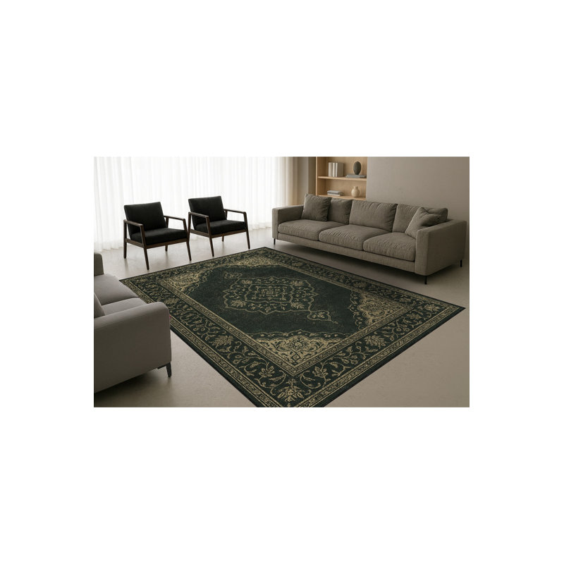 Tapis tissé vert Mosso, 4'11" x 7'7"
