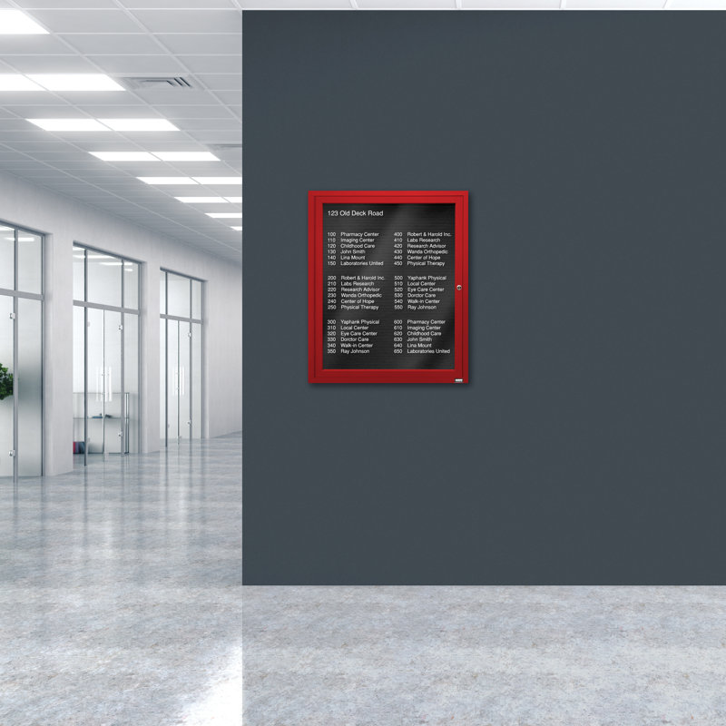 Tableau d'affichage mural fermé pour armoire d'annuaire, Rouge thermolaqué, Un, H 36 po x l 30 po