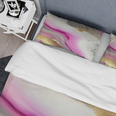 Ensemble de housse de couette en marbre rose et doré Abstract II - Microfibre polyester