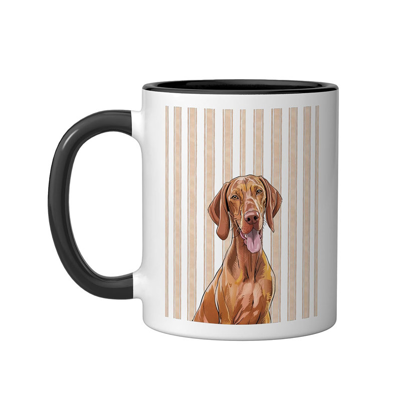 Minimalist Pet Portrait Beige Stripes Ceramic Mug, Black/White, 11oz