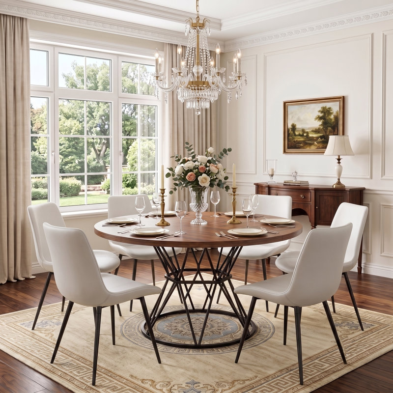 Ensemble de table de salle à manger 7 pièces 47,3 po avec chaises en similicuir, 7 Pieces: Table, 6 Chairs, Brown, White