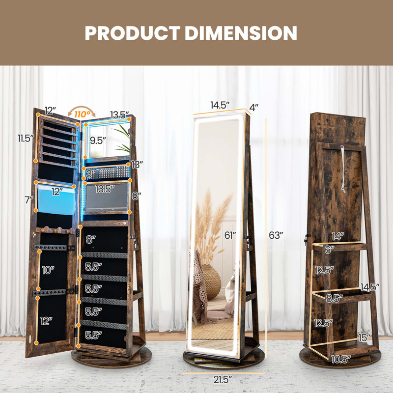 Armoire à bijoux autoportante de 21,5 po de largeur Sondria