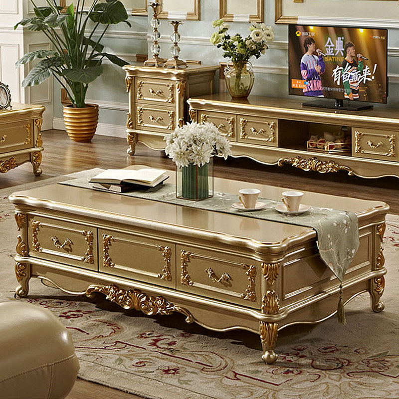 Table basse européenne en bois sculpté rétro