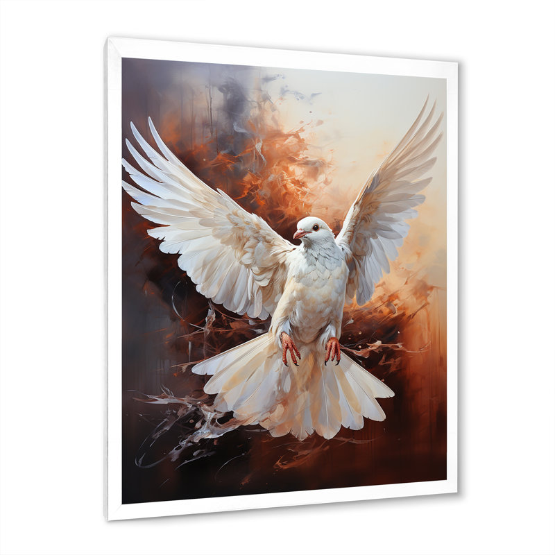 Colombe de la sérénité sur toile, H 32 po x l 24 po x P 1 po, Cadre simple blanc