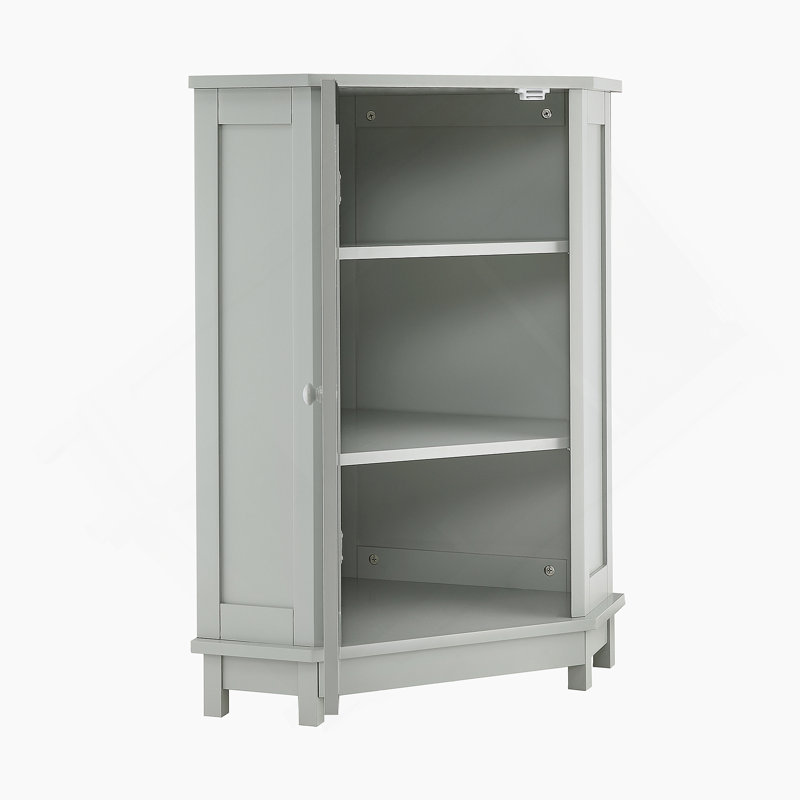 Armoire de salle de bain, armoire de rangement de coin triangulaire avec tablette réglable, Gris