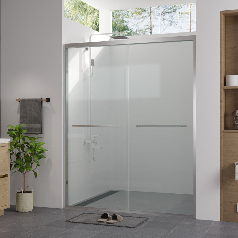- Finished 56 60" Adjustable Width Double Sliding Shower Enclosure With 1/4" (6mm) Tempered Glass, And Rust For Bathroom Clear Glass Door Hardware,