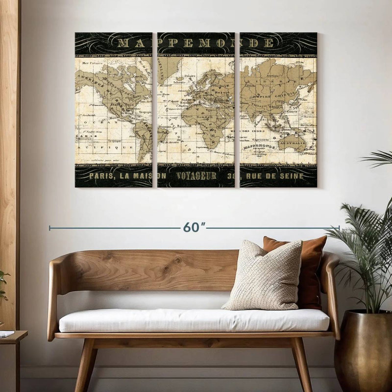 Mappemonde, H 32 po x l 50 po