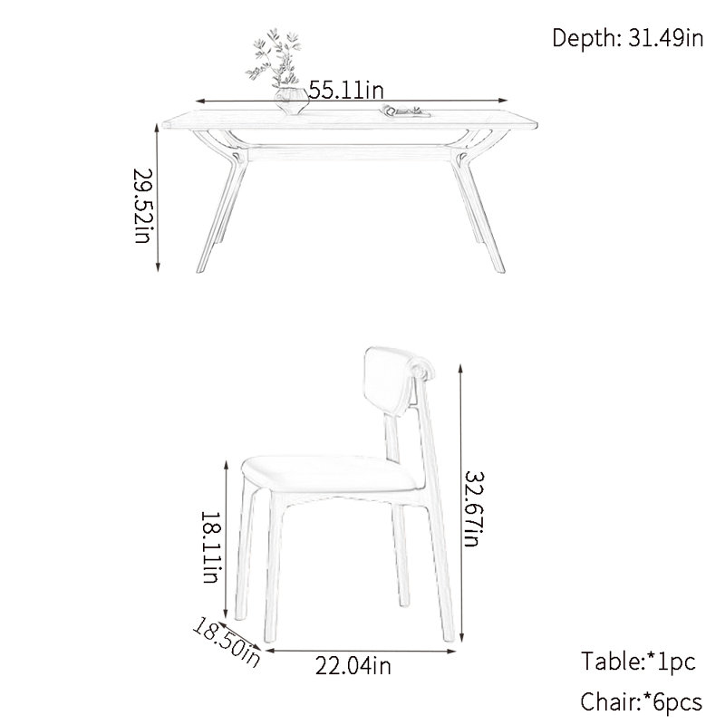 solid-wood dining table sets, 29.52"H x 55.11"L x 31.49"W