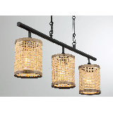 Elysian Three Lights Island With Natural Rattan Shade Farmhouse Chain Ceiling Lamp