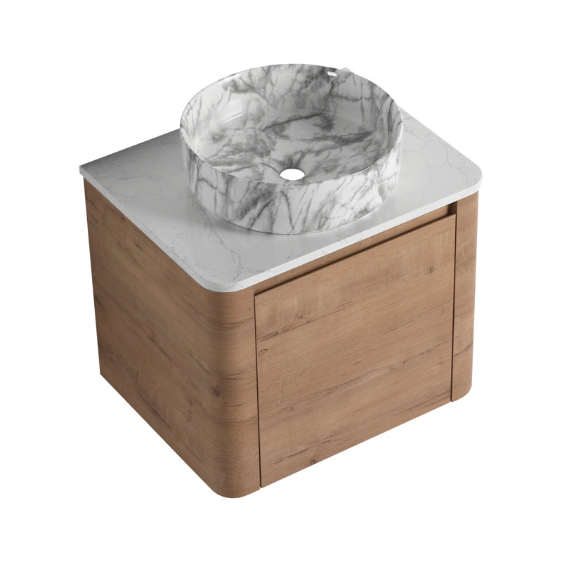 Meuble-lavabo mural 24 po avec lavabo en céramique et porte à fermeture en douceur, contreplaqué