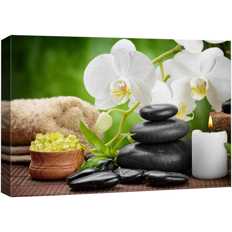 «White Orchid Flowers Meditation Zen Yoga Massage Galet Nature Wilderness» sur impression sur toile