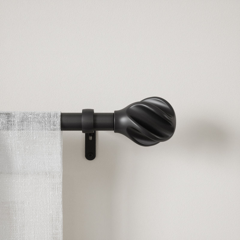 Matte Black Adjustable Steel Curtain Rod with Twirl Finial