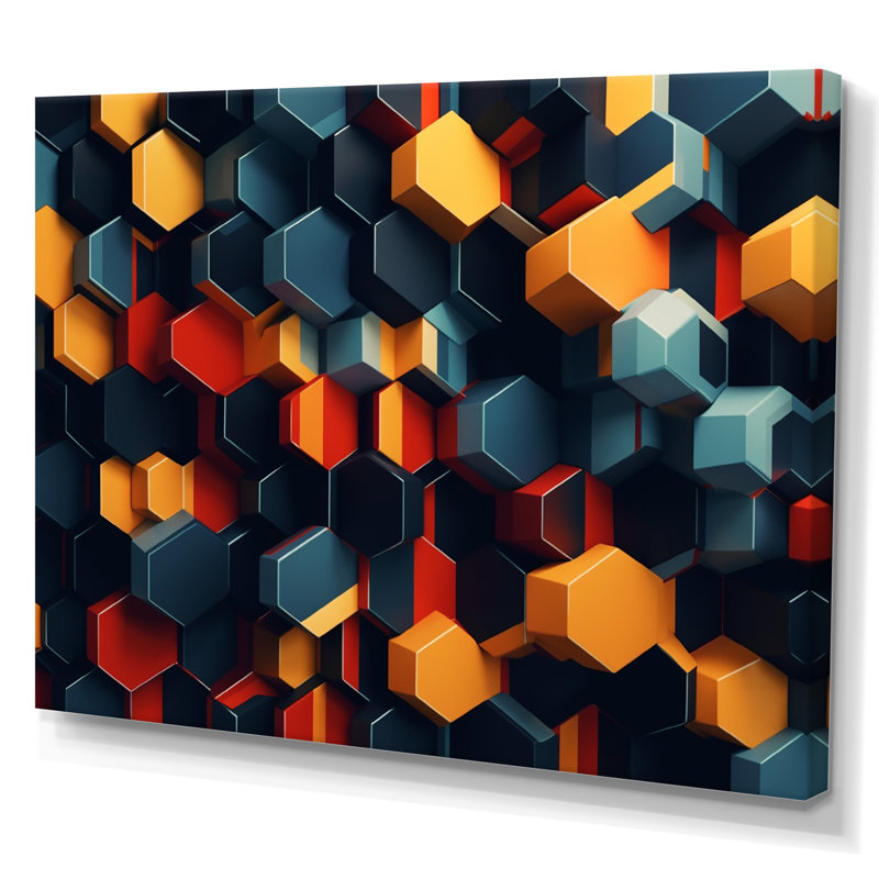 «Orange and Blue Geometric Abstractions I», reproduction d'art sur toile, H 30 po x l 40 po x P 1,5 po, Toile tendue
