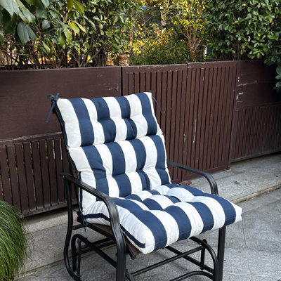 2 coussins de chaise à haut dossier, tissu d'extérieur imperméable, 44 x 22 x 4 pouces, bleu marine / blanc, - coussins 2 pièces, soleil - 44 po x 22 po x 4 po, confortable