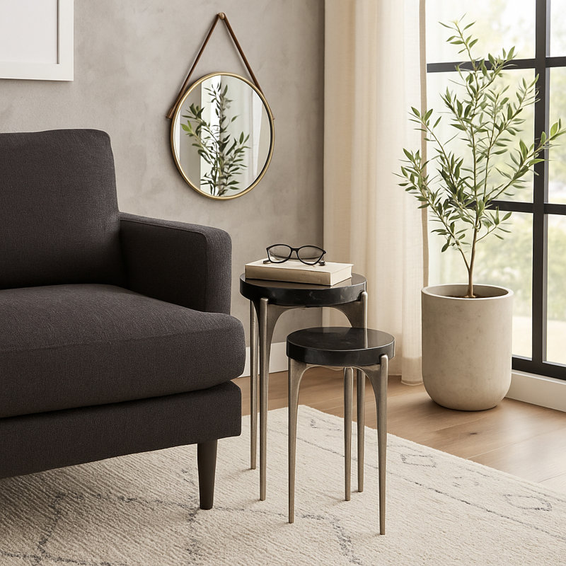 Table d'appoint Altrincham Contemporary Quartz, Noir, Argent argent