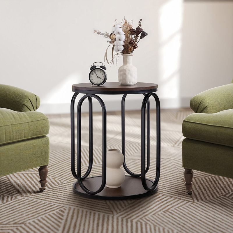 Table de bout ronde avec rangement Carnforth H 24,4 po, Bois espresso