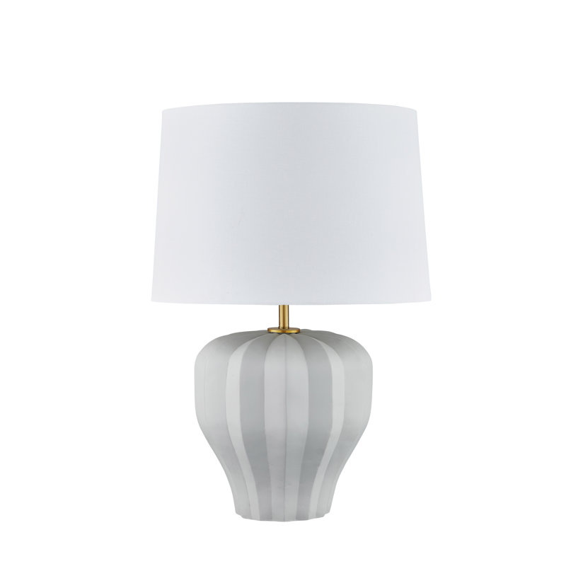 Lampe de table en céramique avec abat-jour en tissu 30 po Allison, blanc / gris