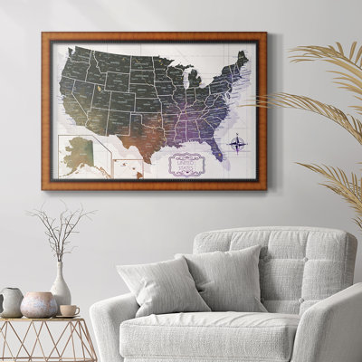 Push Pin Travel Map - Vintage USA Map Framed Canvas Wall Art Print