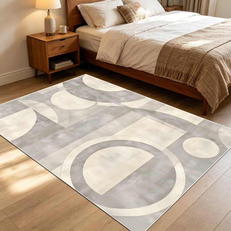 1PC Geometric Abstract Neutral Tone Circle & Block Pattern area rugs for Living Room, Soft and Comfortable, Suitable for all seasons, easy-to-maintain, machine washable Indoor floor mat, Under Table Farmhouse suitable for dining room, bedroom, home