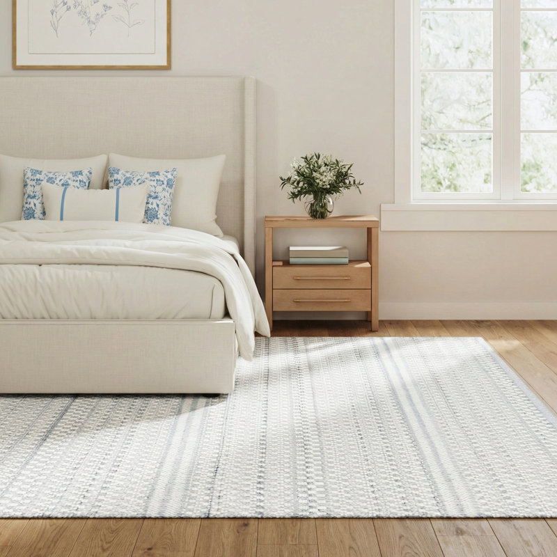 Lavande Chevron Wool Area Rug in Light Gray/Ivory, Rectangle 8'10" x 12'