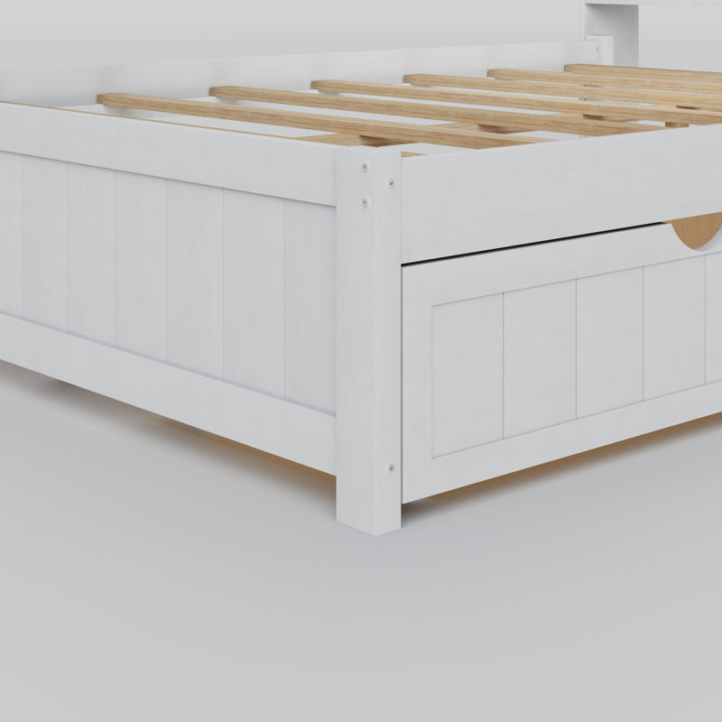 Bed with Charging Station, and 2 Side Drawers, White, Twin