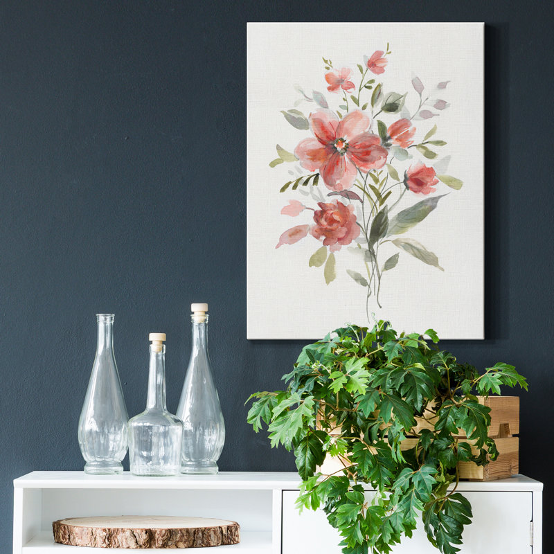 «Linen Botanical Coral II» par Carol Robinson, reproduction d'art sur toile tendue, H 40 po x l 30 po x P 1 po
