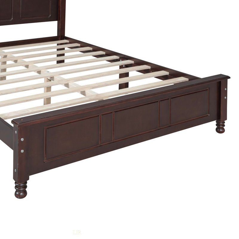 Wood Platform Bed Frame,Retro Style Platform Bed With Wooden Slat Support, Queen, Walnut