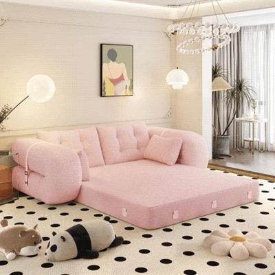 Human Dog Bed, Lazy Sofa Couch, 78.7" Multi-Functional Foldable Sofa Bed, 3-In-1 Teddy Fabric Foam-Filled Sleeper Sofa Bed For Living Room,Guest Bed,Playroom,Pink