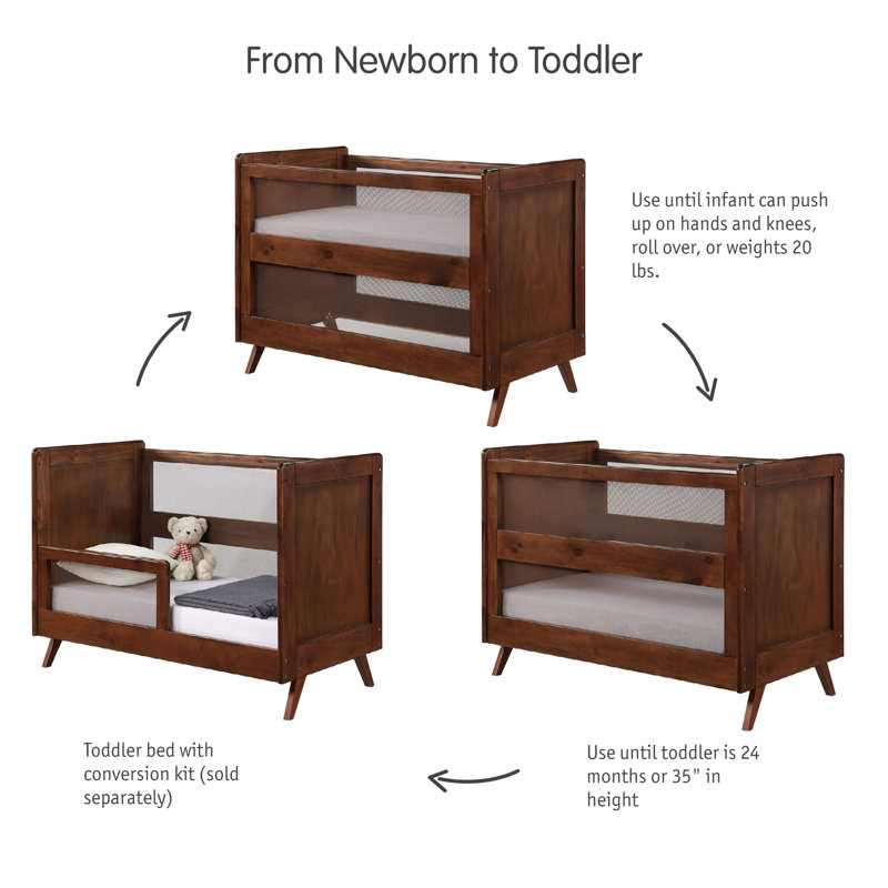 BreathableBaby Breathable Mesh 3-in-1 Convertible Crib, Greenguard Gold Certified, Walnut