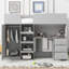Lit mezzanine double en gris avec garde-robe intégrée, bureau et rangement - Bureau pratique en bois, tablettes et tiroirs