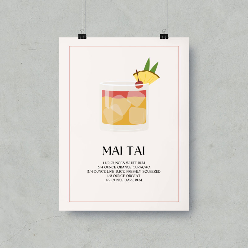 Mai Tai Cocktail Recipe Wall Art, Drink Poster, Bar Cart Decor, Kitchen Print, Tropical Drink Art, Home Bar Sign, Unframed Matte Vertical