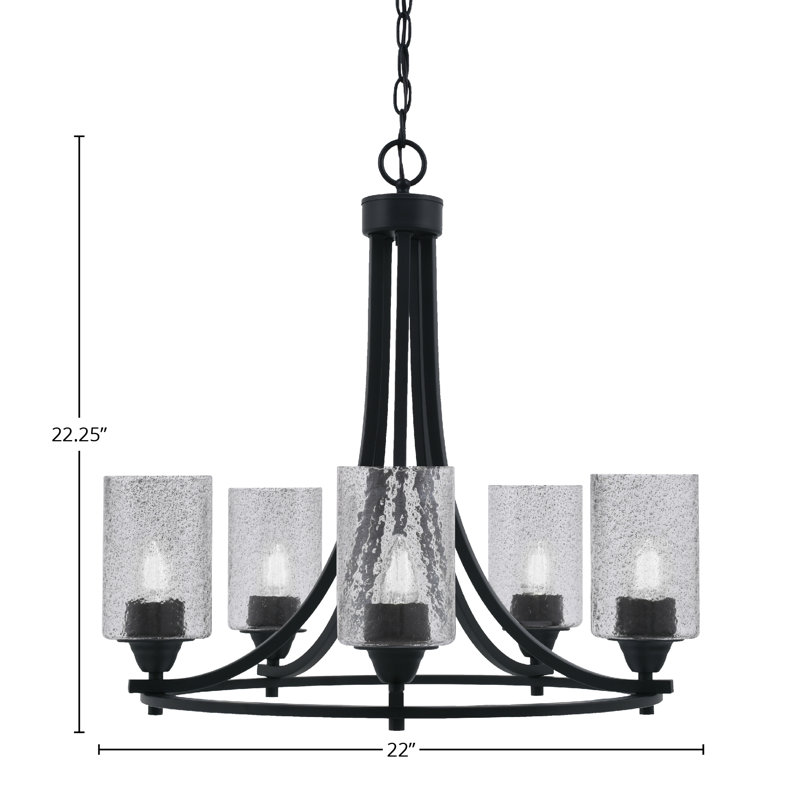 Lustre 5 lumières Paramount illustré en finition noir mat avec verre fumé de 4 po