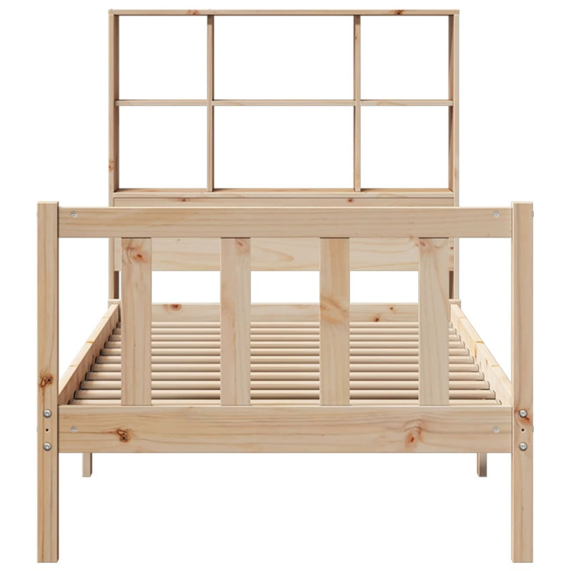 Bookcase Bed Without Mattress Solid Wood Pine, European Single (90 x 200cm), Natural