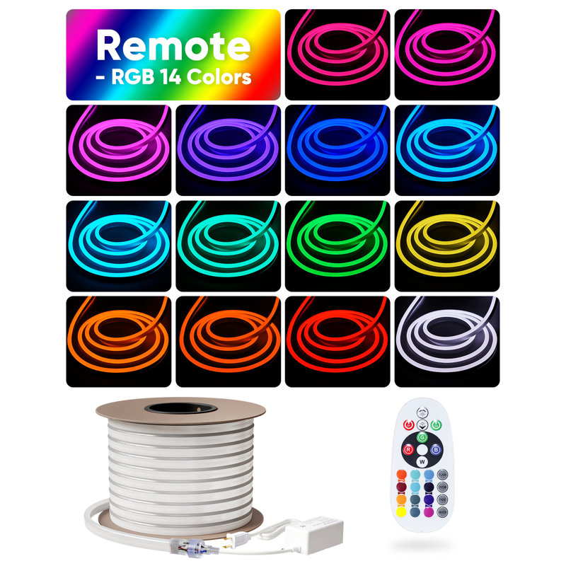 Shine Decor 120V Waterproof LED RGB Neon Rope Lights with Remote, 1572" L