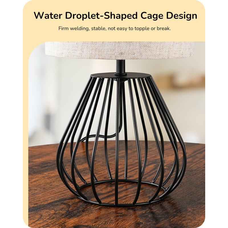 28.5cm Black Diamond Cage Metal Base Table Lamp With Linen Lampshade(Bulb Included)