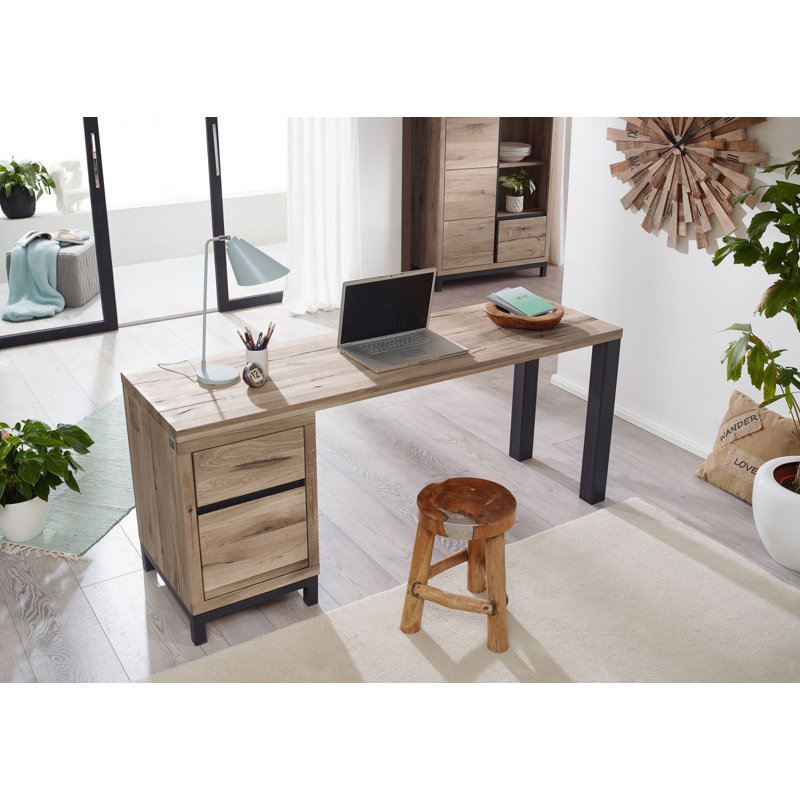 Villanders Solid Wood Writing Desk, 76cm H x 180cm W x 55cm D, Bianco