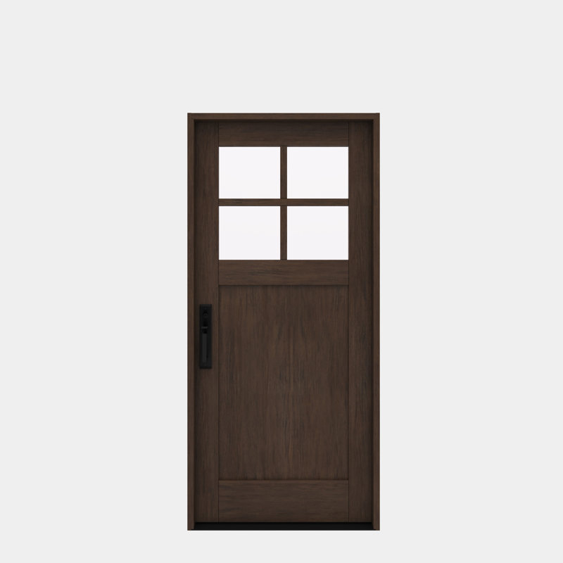 CRF-P1G4-SW-80_1 | Porte simple 37,75 po x 82 po, extérieur pré-monté RTA, 4 panneaux SDL, 1 panneau, bois d'acajou brut, Oui