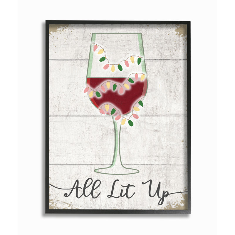 «Holiday Tipy Christmas All Lit Up Wine Glass Planked Look», impression, H 20 po x l 16 po x P 1,5 po