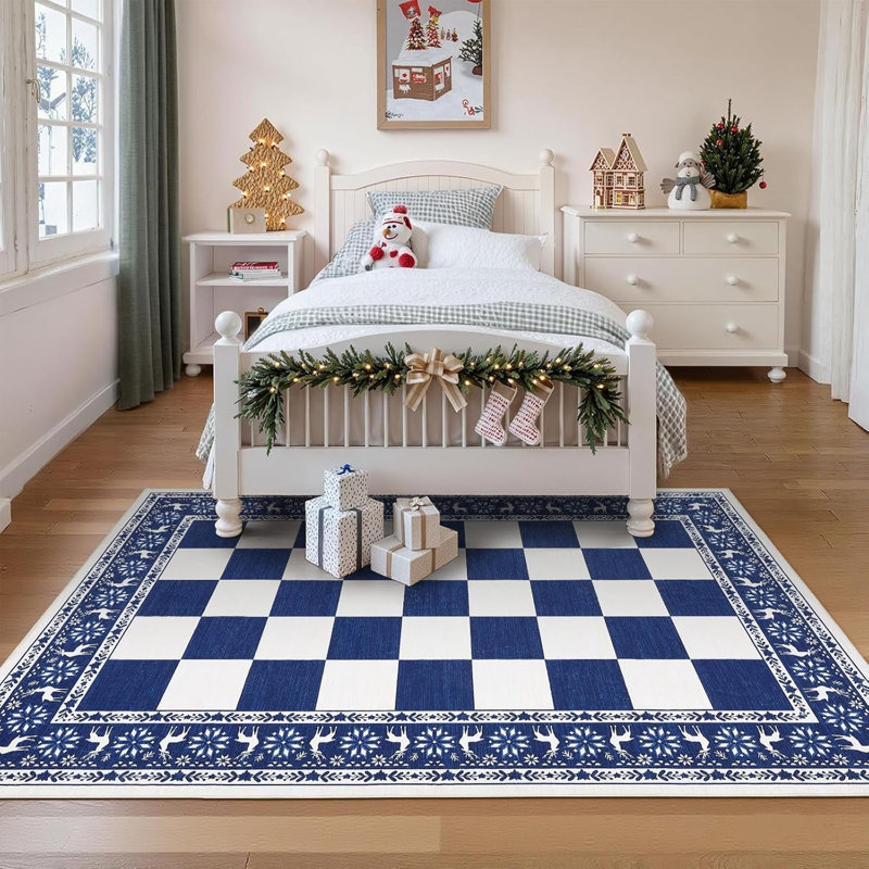 Runner Rug, Checkered Christmas Rugs for Holiday Decor, Non Slip Low Pile Washable Rug for Kitchen, Entryway, Living Room, Bedroom, 