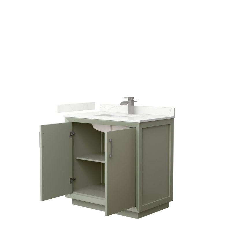 Strada 36 in. Single Vanity, Giotto Quartz, Light Green, Brushed Nickel
