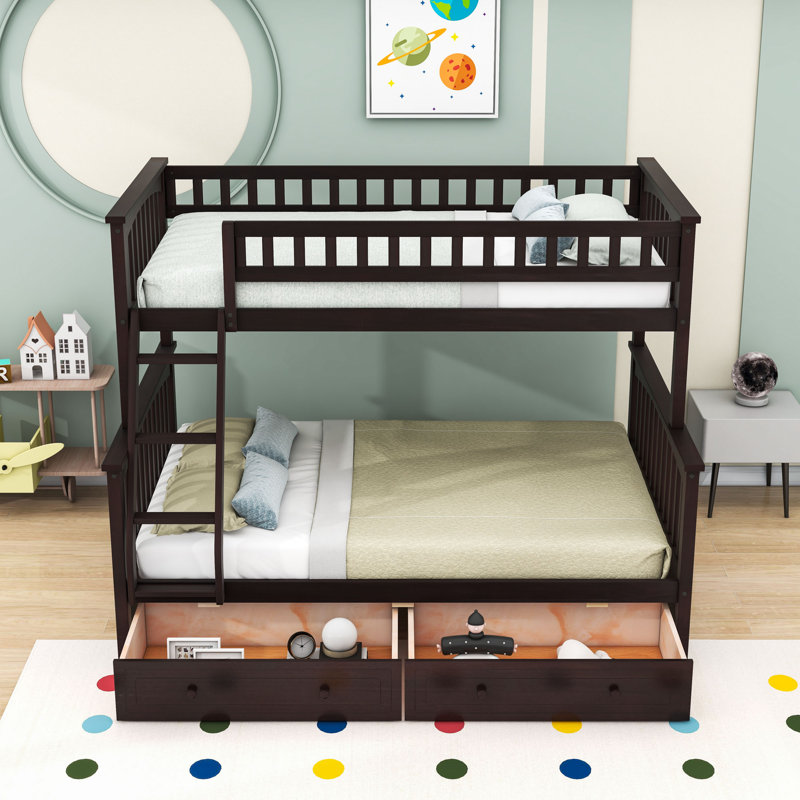 Twin Over Full Bunk Bed With Two Drawers, Espresso