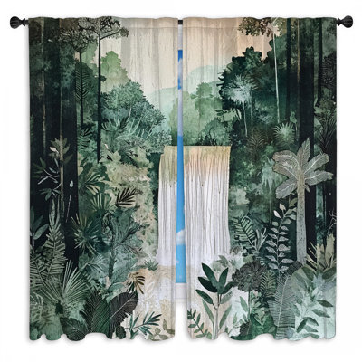 Dense Forest Waterfall Window Curtains Waterfall Sheer & Room Darkening - 2 Panels