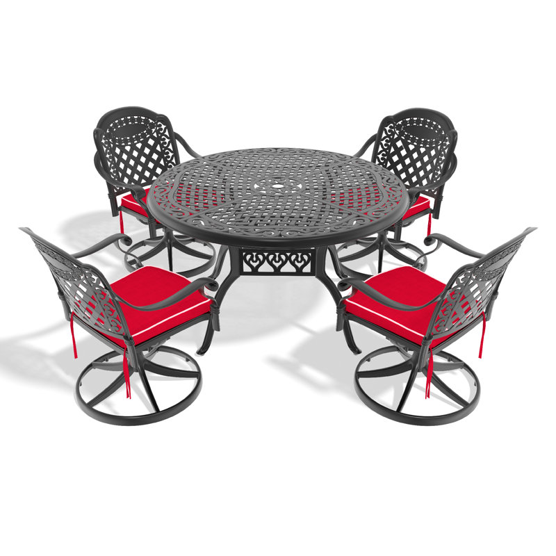 5-Piece All-Weather Cast Aluminum Dining Set, Include 4 Swivel Chairs And 48.03" Round Table With Black Frame, 4
